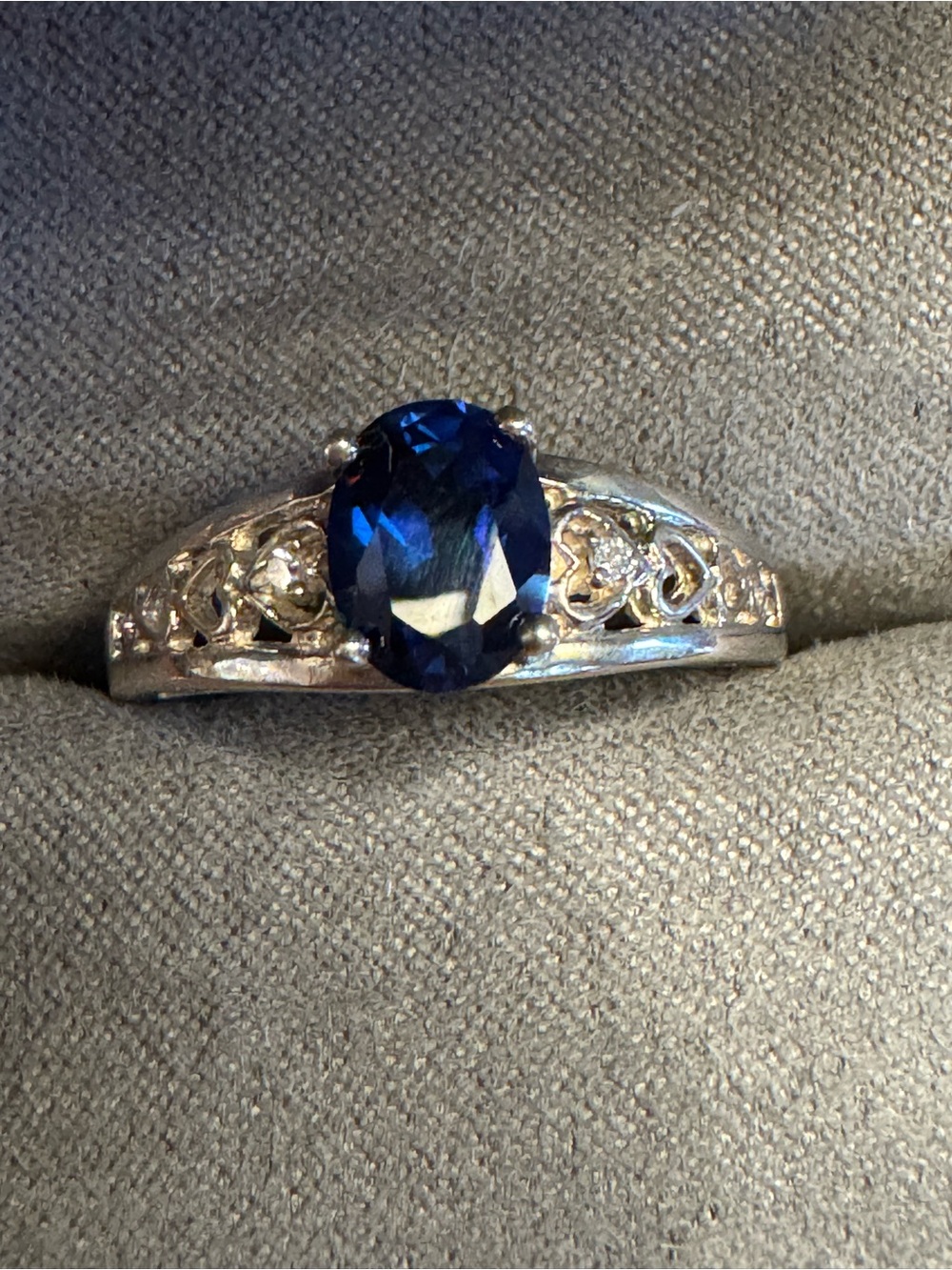 Sterling Silver Blue Sapphire Filigree Ring Size 8.75